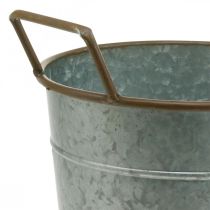 Article Jardinière avec anses, bac métal pour plantation, cache-pot argent, marron Ø24cm H32,5cm