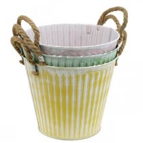 Article Seau à planter, jardinière avec anses, décoration métal rose/vert/jaune shabby chic Ø16,5 cm H15 cm lot de 3