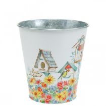 Article Pot en métal avec motif, jardinière avec nichoirs, seau en étain H13cm Ø11.5cm