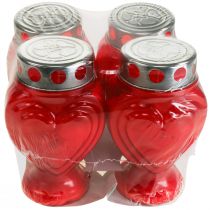 Article Bougies funéraires en forme de cœur rouge, lumière commémorative, 9 × 8 × 15 cm, 24 h, 4 pièces