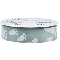 Article Ruban cadeau décoration pieds de bébé baptême vert 25mm 16m