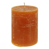 Article Bougies piliers orange foncé couleur unie Sunset 60x80mm 4 pcs