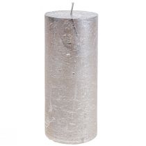 Article Bougies piliers platine brillant motif 200mm Ø85mm 2pcs