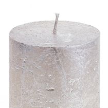 Article Bougies piliers platine brillant motif 200mm Ø85mm 2pcs