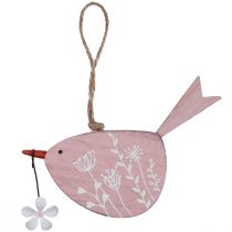 Article Oiseau décoratif décoration printanière décoration à suspendre bois rose 15×8,5cm