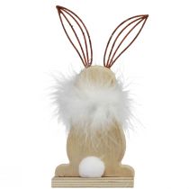 Article Lapin décoratif lapins en bois avec plumes décoration de Pâques H17,5cm 3pcs