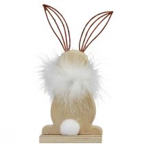 Article Lapin décoratif lapins en bois avec plumes décoration de Pâques H17,5cm 3 pcs