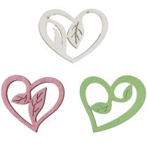 Article Coeurs en bois coeurs décoratifs bois rose vert blanc 5,5cm 18 pcs