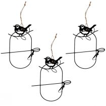 Article Décoration à suspendre Décoration en métal Oiseaux Noir 18×22,5cm 3 pcs