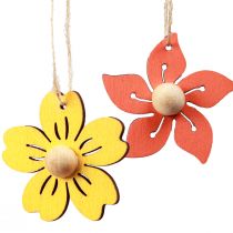 Fleurs en bois décoration à suspendre décoration d&#39;été en bois jaune 4,5 cm 24pcs