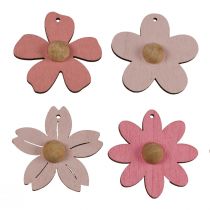 Article Fleurs en bois décoration à suspendre décoration d&#39;été en bois rose 4,5 cm 24pcs