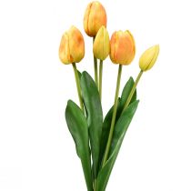 Article Décoration de tulipes jaunes orange, fleurs artificielles Real Touch, 49cm, 5 pièces