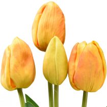 Article Décoration de tulipes jaunes orange, fleurs artificielles Real Touch, 49cm, 5 pièces