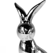 Article Lapin de Pâques décoratif en céramique Lapin décoratif assis Argent 18 cm 2 pièces