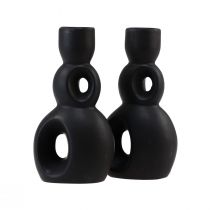 Article Bougeoir Bougeoir Céramique Noir H13cm 2 Pcs