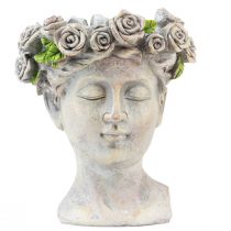 Article Pot de fleur visage buste femme tête de plante aspect béton H18cm