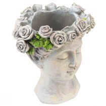 Article Pot de fleur visage buste femme tête de plante aspect béton H18cm