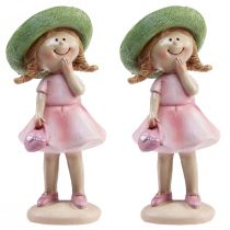 Article Figurines décoratives fille avec chapeau rose vert 6,5x5,5x14,5cm 2pcs