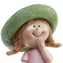 Article Figurines décoratives fille avec chapeau rose vert 6,5x5,5x14,5cm 2pcs