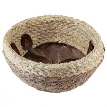 Article Panier en jonc de mer bicolore avec poignées - Panier de rangement et de plantation - Naturel et marron Ø25 cm H24 cm