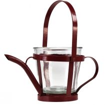 Article Lanterne verre arrosoir décoratif métal rouge Ø14cm H13cm