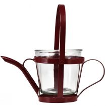 Article Lanterne verre arrosoir décoratif métal rouge Ø14cm H13cm