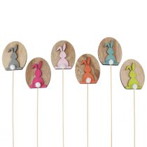 Article Piquets de fleurs Lapins de Pâques avec œuf Bois 8cm 14pcs