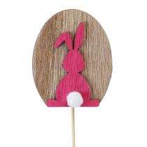 Article Bouchon de fleur décoration de Pâques lapins en bois avec oeuf 7,5×8cm 14pcs