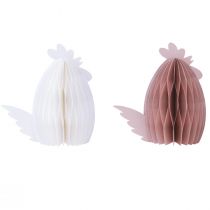 Article Décoration Poulet Blanc Orange Figurines en nid d&#39;abeille Pâques 19×12×20cm 2 pcs