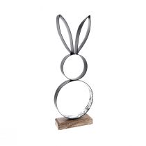 Article Lapin de Pâques lapins argent noir métal bois 13,5×37cm