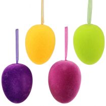 Article Oeufs de Pâques décoratifs à suspendre colorés floqués H8cm 8pcs