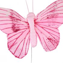 Article Papillons décoratifs sur fil plumes colorées 5,5×8cm 12 pcs