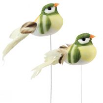 Article Oiseau en plumes sur fil oiseau décoratif avec plumes vert orange 4cm 12 pcs
