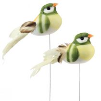 Article Oiseau en plumes sur fil oiseau décoratif avec plumes vert orange 4cm 12pcs