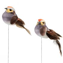 Article Oiseau en plumes sur fil oiseau décoratif avec plumes gris 4cm 12pcs