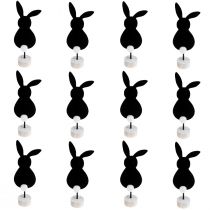 Article Support de décoration de table lapins de Pâques feutre noir 19cm 12pcs