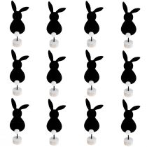 Article Déco de table Petits lapins de Pâques Feutre noir 19cm 12pcs