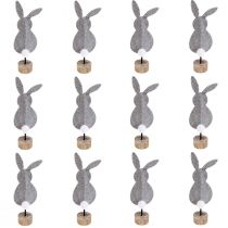 Article Décoration de table sur pied décoration lapin de Pâques feutre gris 19cm 12 pcs