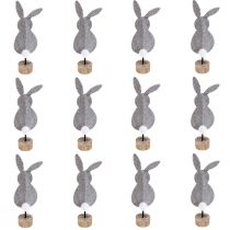 Article Décoration de table sur pied décoration lapin de Pâques feutre gris 19cm 12pcs