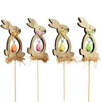 Article Bouchon de fleur bouchon décoratif en bois lapin avec oeuf 5x8,5cm 12pcs