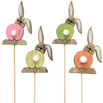 Article Bouchons de fleurs en bois lapin de Pâques Pâques coloré H8cm 12 pcs
