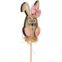 Article Bouchon de fleur en bois Bouchon de Pâques lapin avec lunettes 8,5 cm 12pcs
