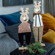 Figurine de décoration en bois de renne Noël à placer 12 × 6.5cm H45cm 2pcs