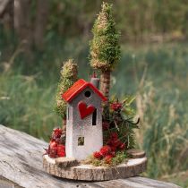 Article Lanterne de maison en céramique avec toit rouge et fenêtre coeur - 17,5 cm 2 pcs