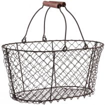 Article Corbeille grillagée corbeille métal corbeille rouille manche bois L30cm
