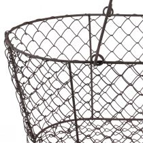 Article Corbeille grillagée corbeille métal corbeille rouille manche bois L30cm