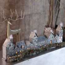 Article Rangée décorative de maisons avec porte-bougies chauffe-plat, décoration de l'Avent, 68 cm