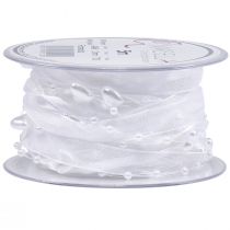 Article Ruban d'organza blanc pour décoration de mariage, 10 mm x 5 m, avec cœurs et perles