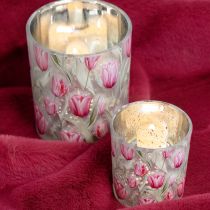 Article Lanterne décorative en verre à motif tulipe, idéale pour agrémenter votre intérieur au printemps, 8 cm, lot de 4.
