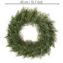 Article Couronne artificielle de branches de pin avec petites pommes de pin, 40 cm